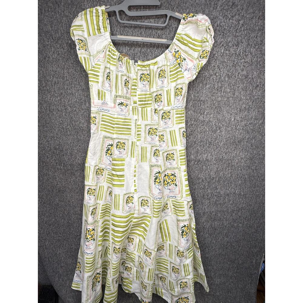 Corey Lynn Calter Dress Womens XS White Linen Lemon Print Puff Sleeve Sundress - Picture 12 of 14